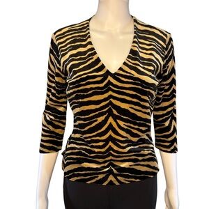 Y2K Silvergate Tan Velvet Zebra‎ Stripes Blouse S